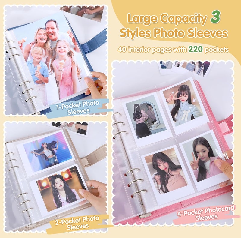 Antner A5 Kpop Photocard Binder 6-Ring Card Collector Album with 40 Pack Card Sleeves, PU Leather Photocard Holder Book with Multi-Size Photo Protectors for Organizing Trading Cards, Glitter Gold - Image 4